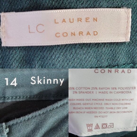 LC Lauren Conrad Colored Skinny Jeans 14 Forest Green Stretch Mid-rise 5 Pocket - Picture 4 of 13